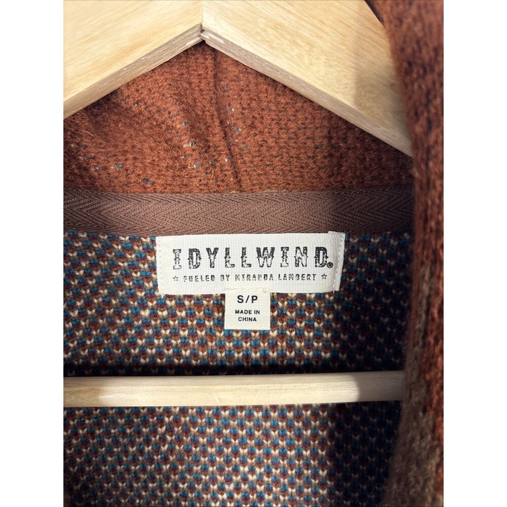 Idyllwind Aztec Fringe Belted Cardigan Sweater Acrylic Brown Blue Tan S - Picture 2 of 3